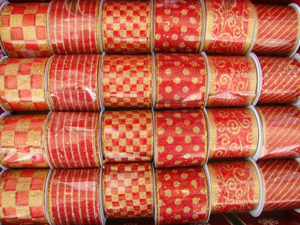 Red And Gold Stripes Dots Blocks Ribbon